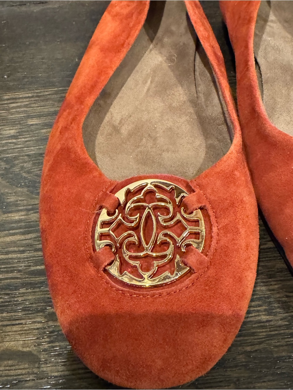 AEROSOLES Rust Suede Flats with Gold Emblem - Picture 2 of 9